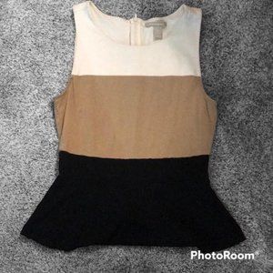 Banana Republic Sleeveless Peplum Top, Color Block Tan/White/Black, Size 6